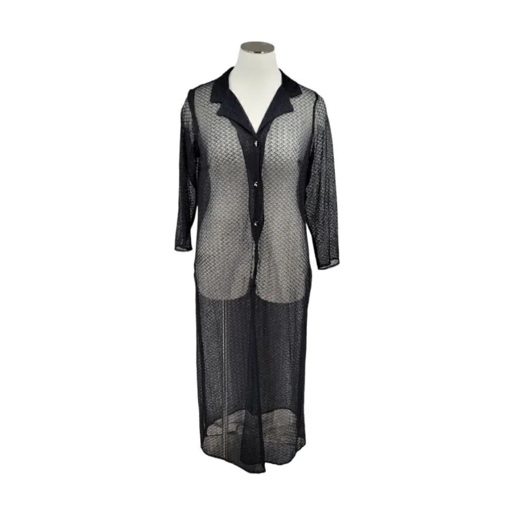 Onyx Nite Vtg Black Sheer Long Sleeve Maxi Dress Evening Wear Plus Size